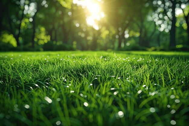 Photo a lush green lawn under a sundrenched sky