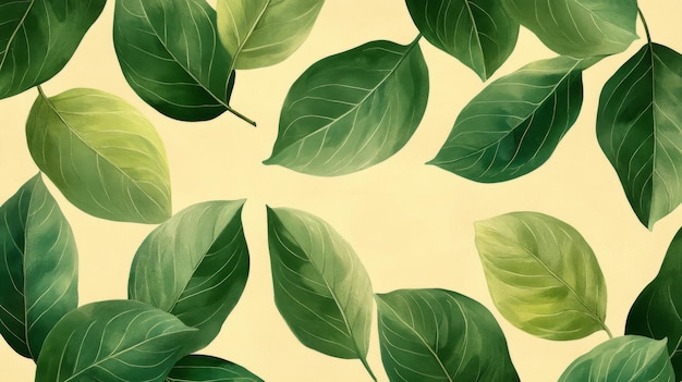 Photo lush green leaves on cream background