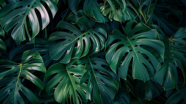 Photo lush green monstera leaves fill the frame showcasing natures intricate beauty and rich textures