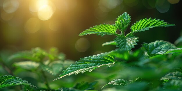 Lush Green Nettle Leaves in Sunlight