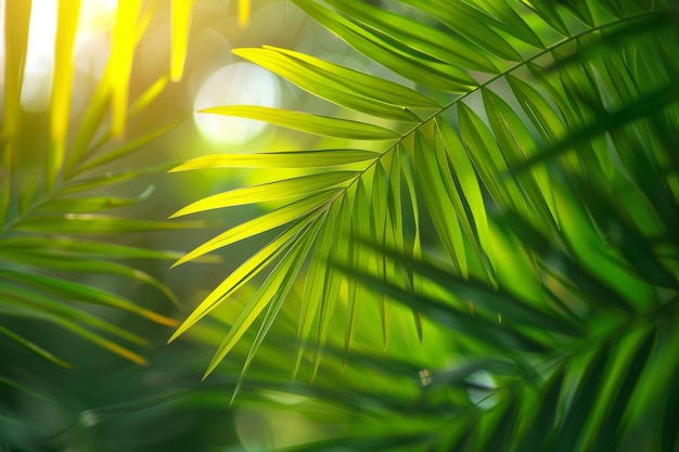 Lush Green Palm Leaves in Sunlight