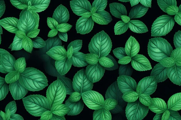 Photo lush green peppermint leaves pattern