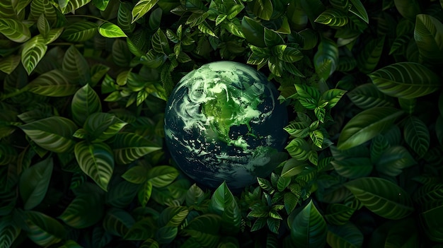 Lush Green Planet Earth Sculpted from Leaves Symbolizing Environmental Conservation and Global Unity