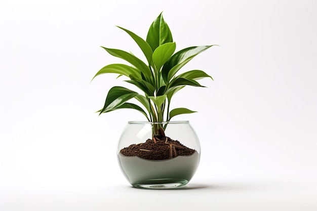 A Lush Green Plant Flourishing in a Clear Glass Orb on a Clear PNG or White Background