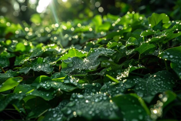 A lush green plant with droplets of water on its leaves