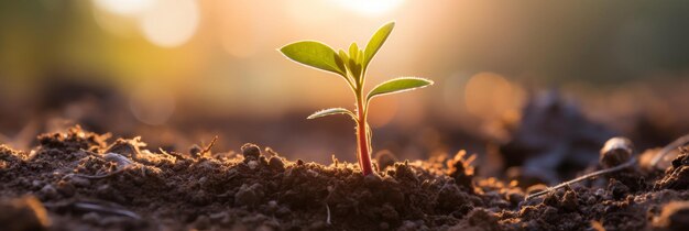 Lush green seedling sprouting from nutrientrich soil copy space for environmental growth concept