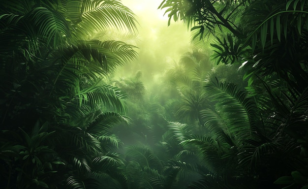 Lush Green Tropical Jungle Sunlight Filtering Through Foliage