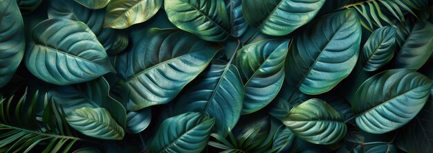 Lush Green Tropical Leaves Close Up Vibrant Texture