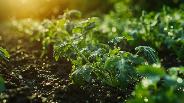 Photo lush green vegetable garden closeup image