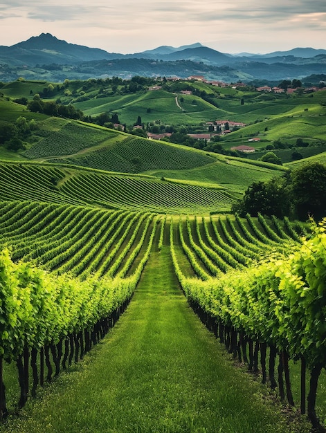 Photo lush green vineyard stretching across rolling hills