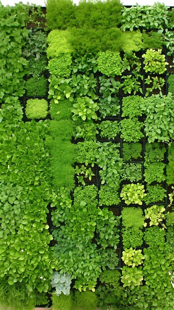 Photo lush green wall of various plants in pots