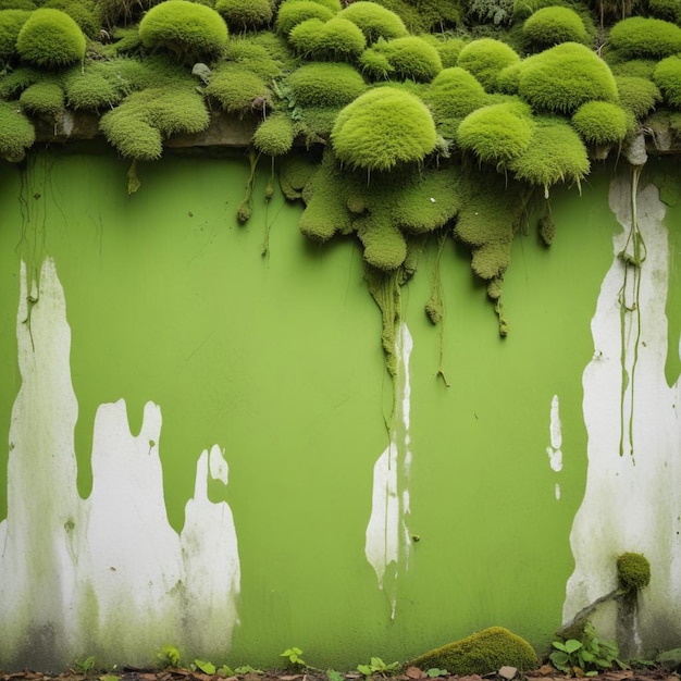 Photo lush green wall with moss and expansive copy space background