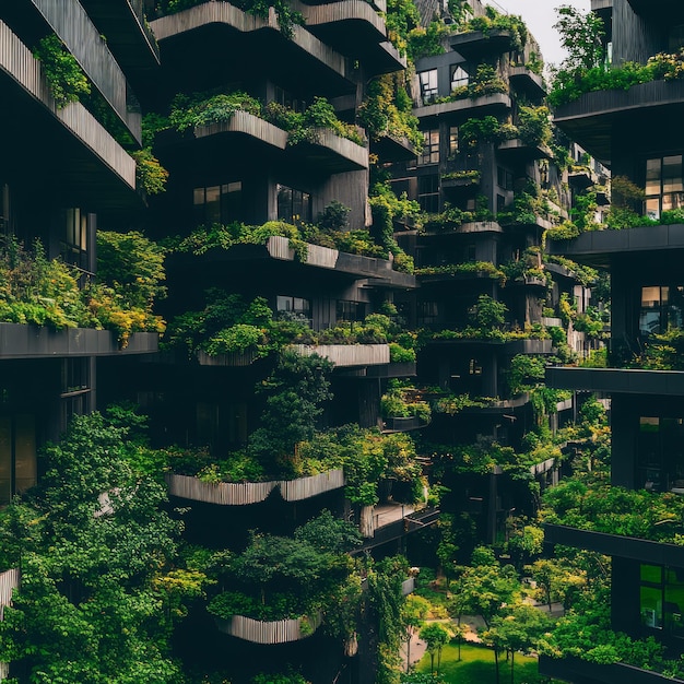 Photo lush greenery integrated into a modern building facade creating a vertical urban forest