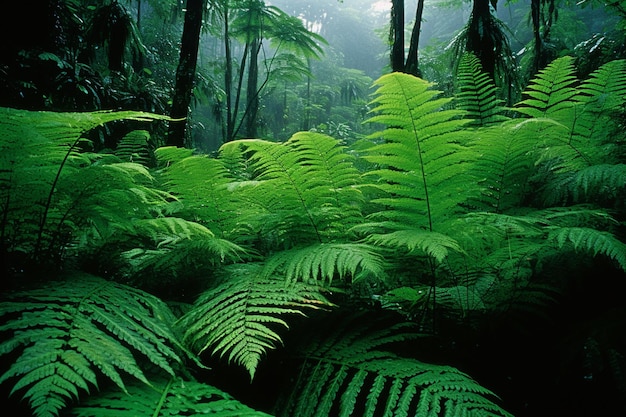 Lush Jungle Ferns and Vines Covering the Forest Floor