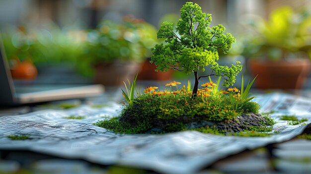 Photo lush miniature forest landscape with vibrant green trees and detailed terrain