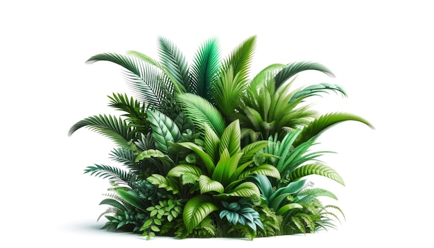 A Lush Mosaic of Greenery from Diverse Tropical Plants isolated on white