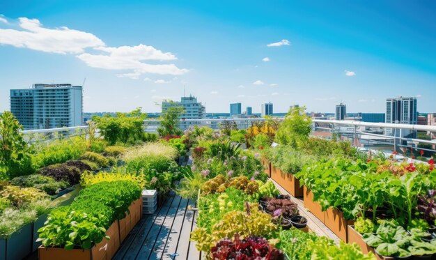 A Lush Oasis in the Sky with Towering Skyscrapers