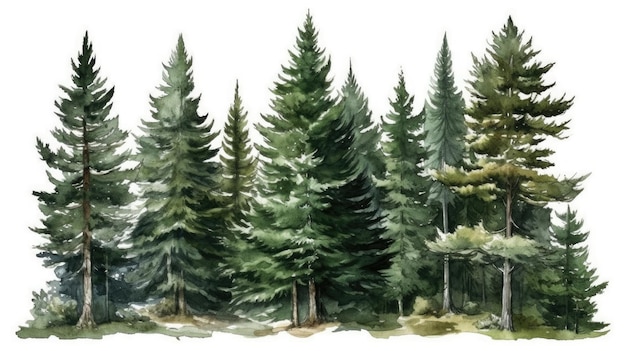 Lush Pine Forest Watercolor Illustration