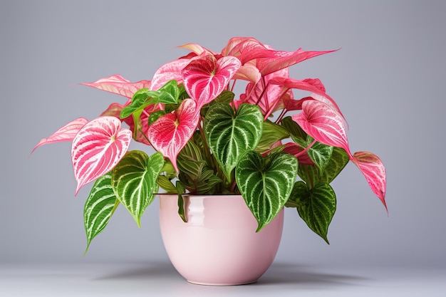 A Lush Pink And Green Indoor Plant In A Pink Pot on a White or Clear Surface PNG Transparent Background