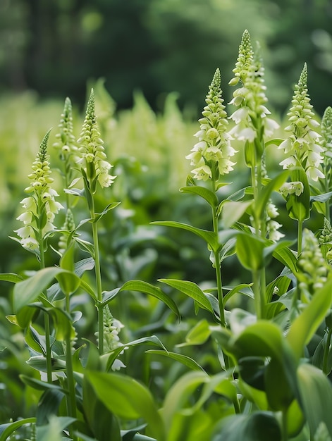 Photo lush polygonum meadow with vibrant blooms in soft focus