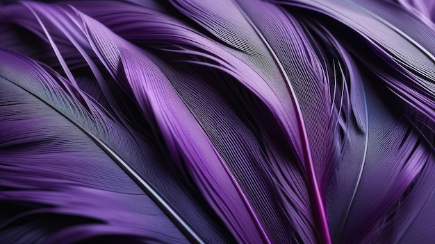 Lush purple feathers with a touch of teal and fine textures on a dark backdrop