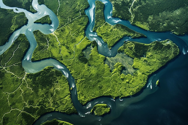 Lush River Delta Aerial View Generative AI