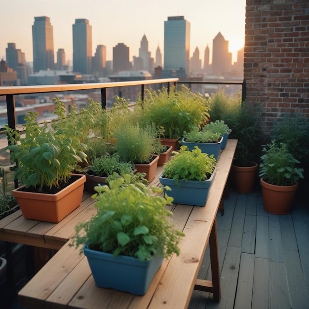 Photo lush rooftop garden a green oasis above the city with vibrant plants and tranquil atmosphere