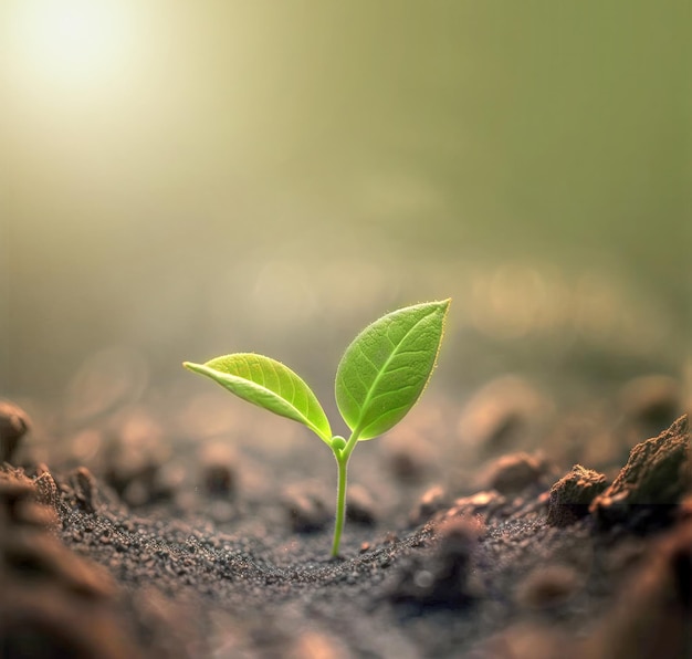 A lush sundrenched closeup of a seedling showcasing its pote