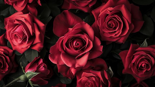 A lush tapestry of red roses in full bloom a classic symbol of love and romance for Valentines Day