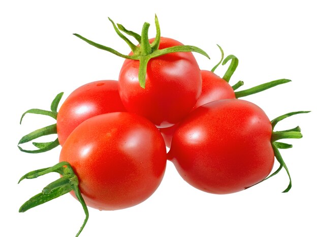 Lush tomatoes . Isolated over white.