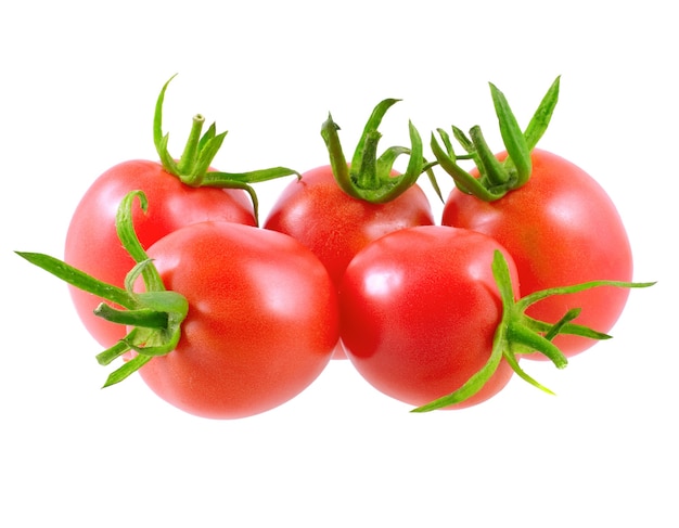 Lush tomatoes . Isolated over white.