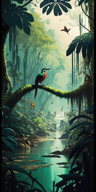 Lush Tropical Forests Exotic Wildlife Adventure Smartphone Phone Wallpaper Generative AI