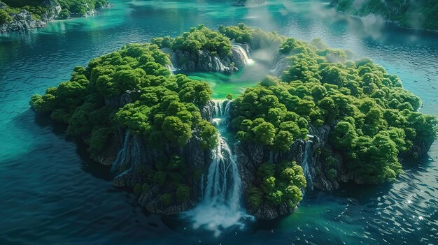 Lush Tropical Island with Waterfalls