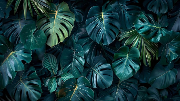 Lush Tropical Jungle of Vibrant Green Monstera Leaves and Exotic Foliage Creating an Immersive