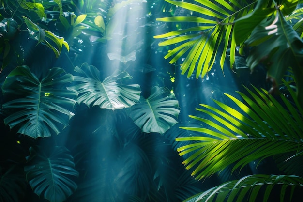 Photo lush tropical jungle with sunlight beams