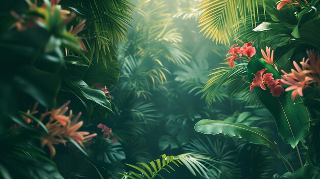 Lush Tropical Jungle with Vibrant Flora