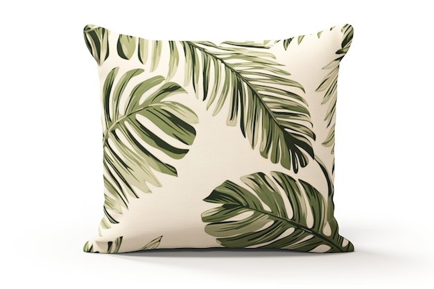 A Lush Tropical Pillowcase Featuring Green Palm Leaves on White or PNG Transparent Background