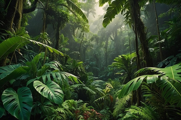 Lush tropical rainforest with a canopy of vibrant gree