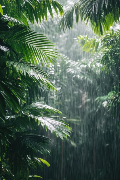 Photo lush tropical rainforest with heavy rainfall and dense green foliage