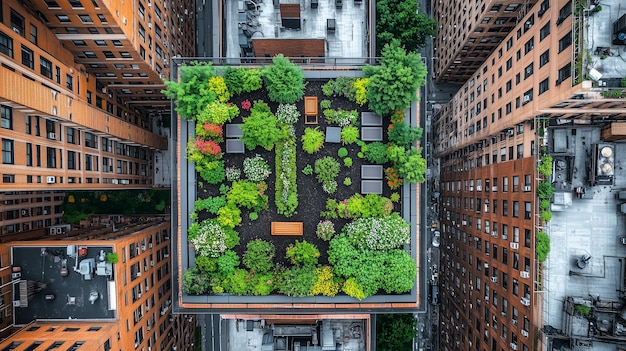 Photo lush urban rooftop garden in city center