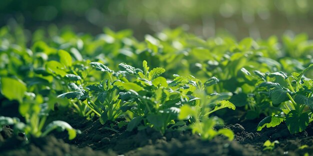 Lush verdant crops thriving in open land