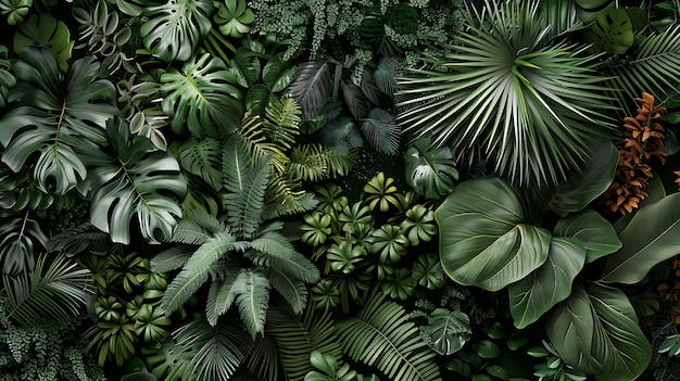 Photo lush and vibrant green tropical leaves and plants create a dense junglelike backdrop