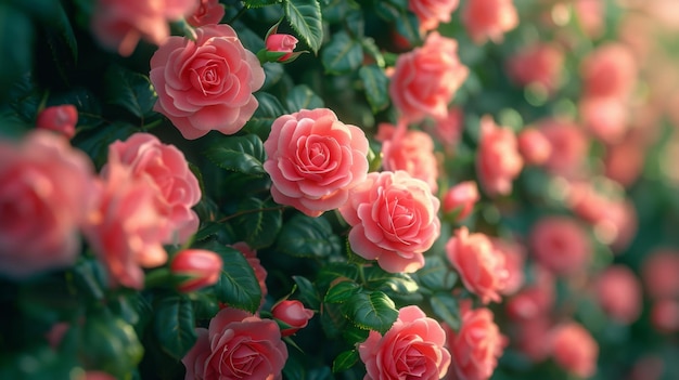 A lush wall of vibrant pink roses in full bloom creating a romantic and elegant floral background