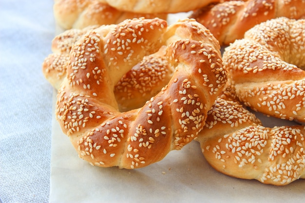 Lush yeast bagels with sesame seeds