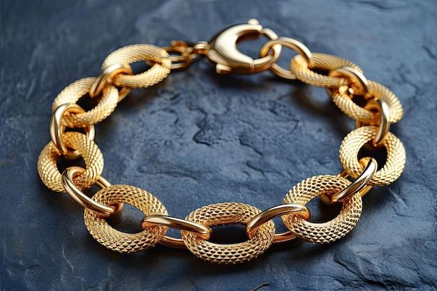 Luxe gold chain bracelet with a textured link design Opulent gold chain bracelet featuring textured links