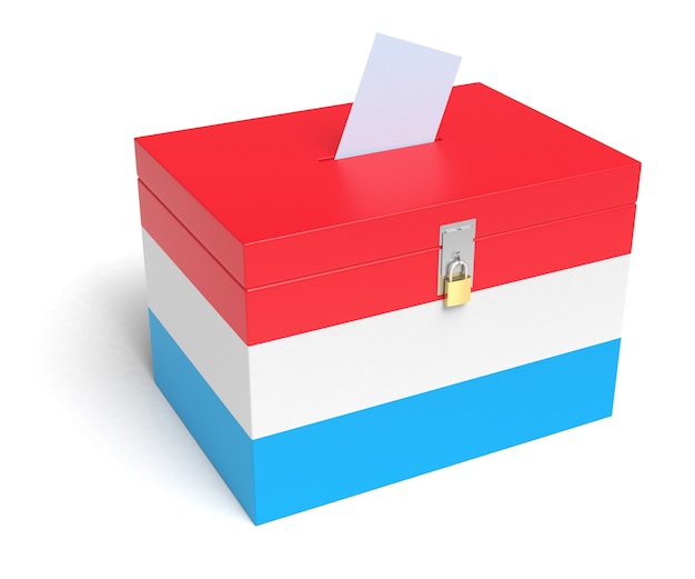 Luxembourg ballot box with Luxembourg Flag. Isolated on white background.