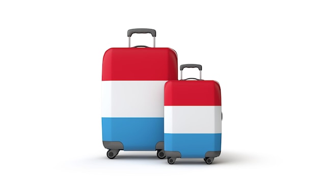 Luxembourg flag holiday destination suitcases isolated on white d render