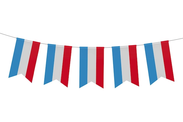 Luxembourg national flag festive bunting against a plain white background 3D Rendering