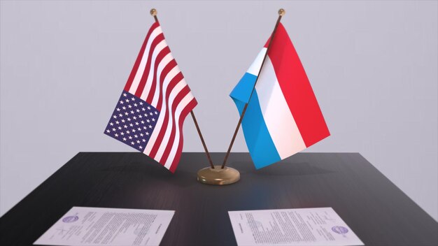 Photo luxembourg and usa at negotiating table business and politics national flags diplomacy deal