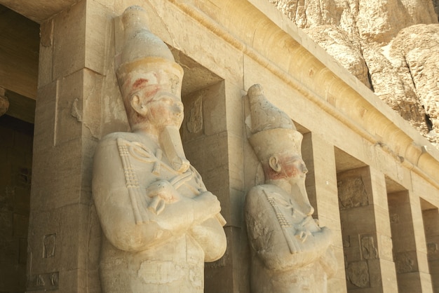 Luxor, Egypt - April 11, 2021: Temple of Hatshepsut on the west bank of the Nile near the Valley of the Kings in Luxor, Egypt.